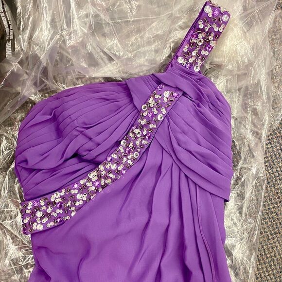 Purple Sz. 8 One Shoulder Beaded Long Dress - Picture 3 of 12